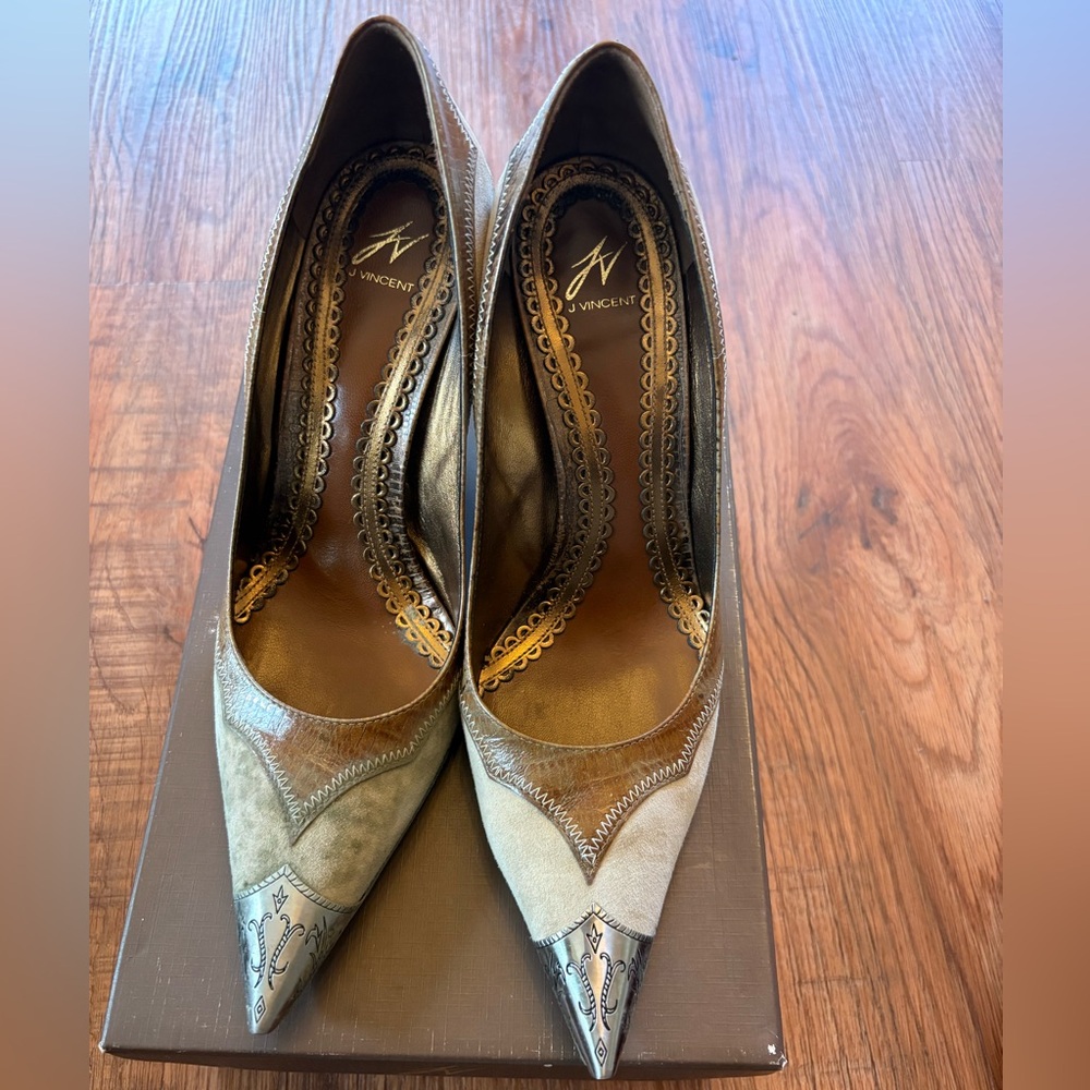 J Vincent Tan and Metallic Wedge heels